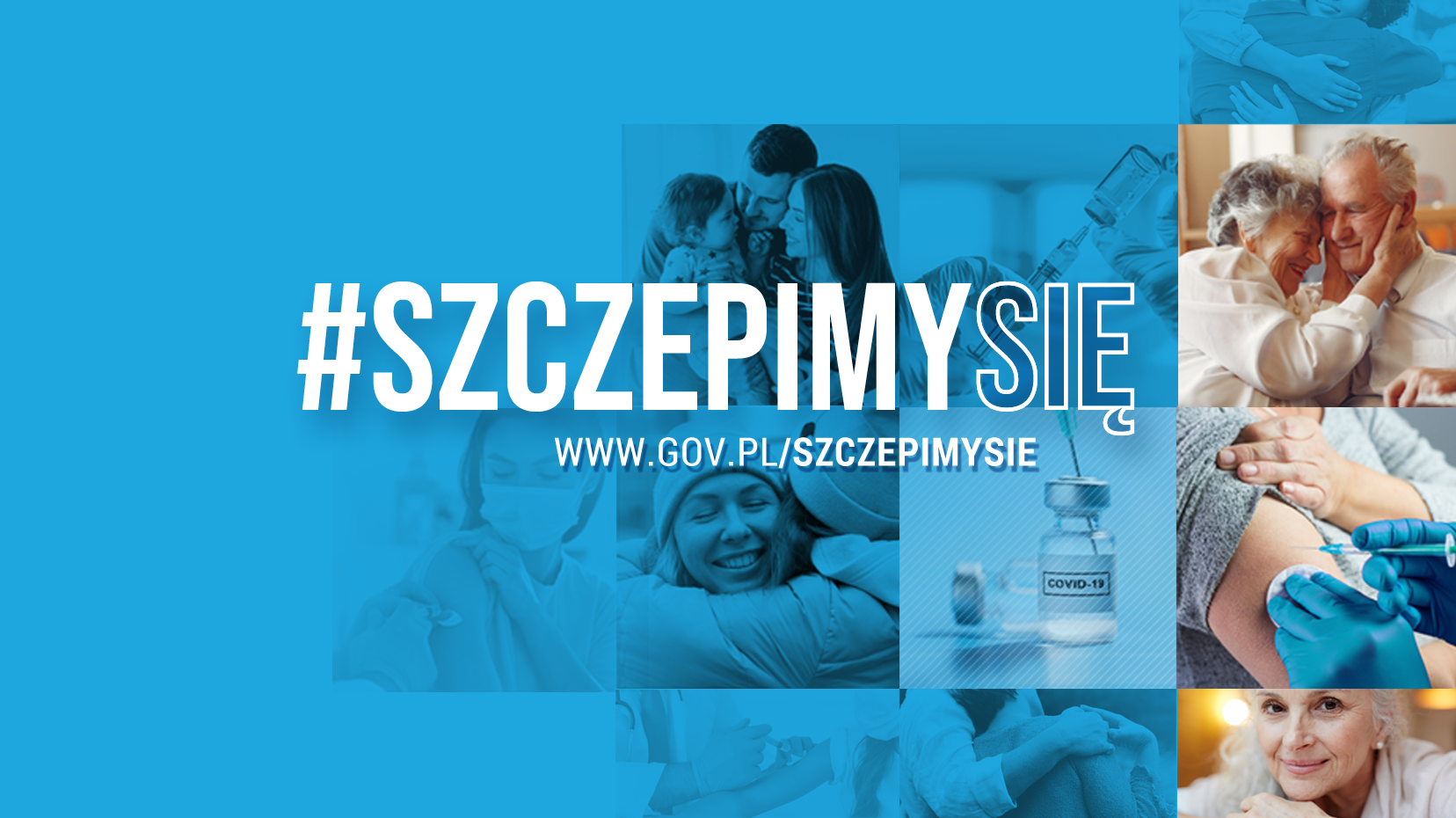 grafika zawiera hasło akcji szczepimy się i zdjęcia dotyczące szepienia