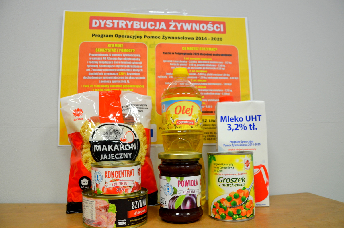 Zdjęcie przedstawia produkty żywnościowe dystrybuowane w ramach Programu.