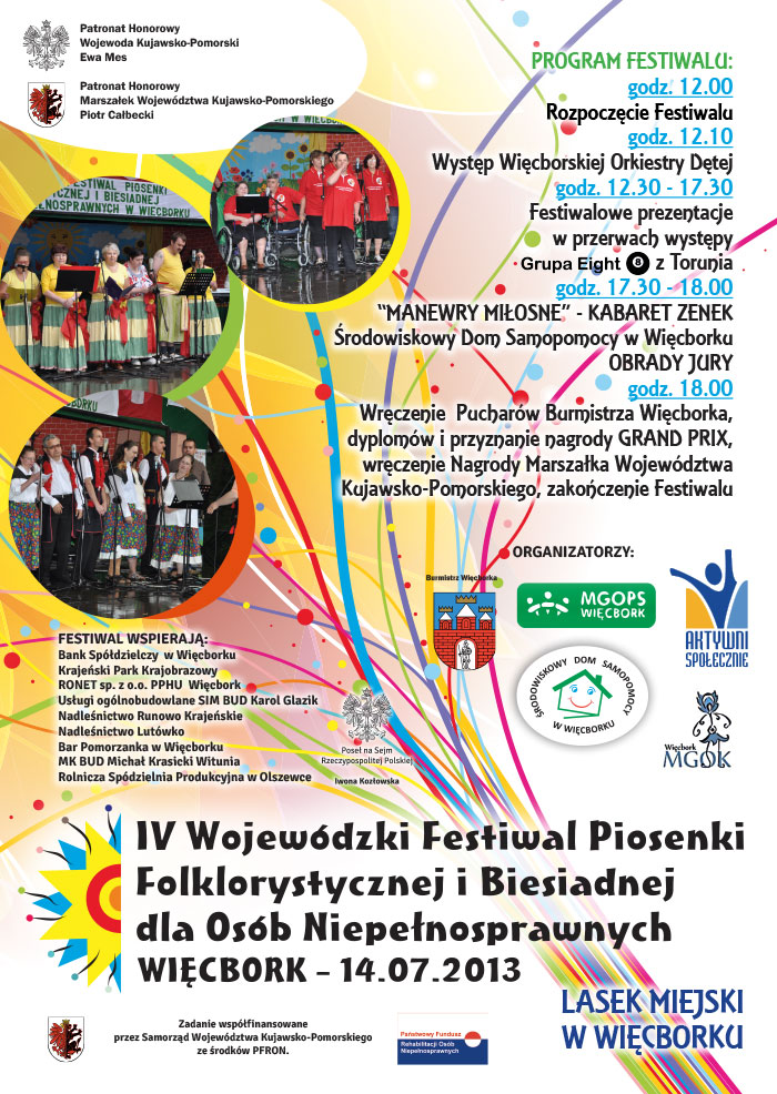 Zapraszamy na IV Wojewódzki Festiwal Piosenki Folklorystycznej i Biesiadnej dla Osób Niepełnosprawnych